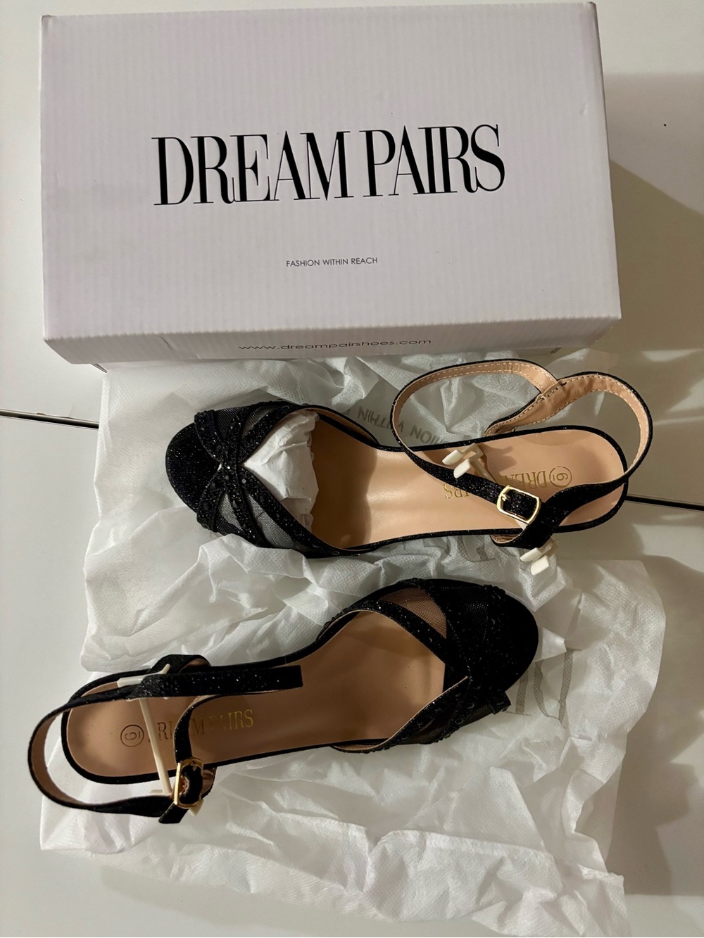 Dream Pairs Black Strappy Glitter Open-Toe Heels